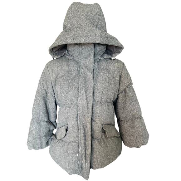 GAP Jackets & Blazers - Gap Gray 100% Wool Down Puffer Zip Hood Jacket Coat flawed damaged repair XSmall